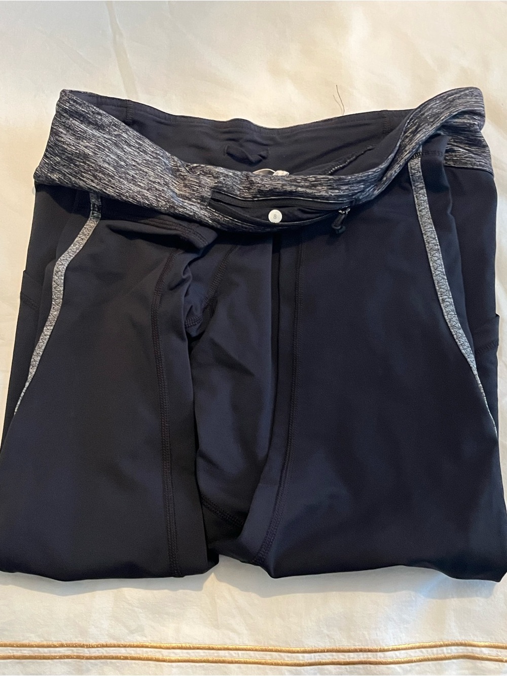 lululemon athletica Black Leggings with Heather Gray Waistband and Trim - 23”